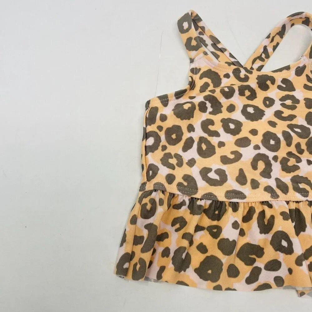 Cat & Jack Toddler Girls Size 18 Months Animal Print Tankini Swim Top Orange 634